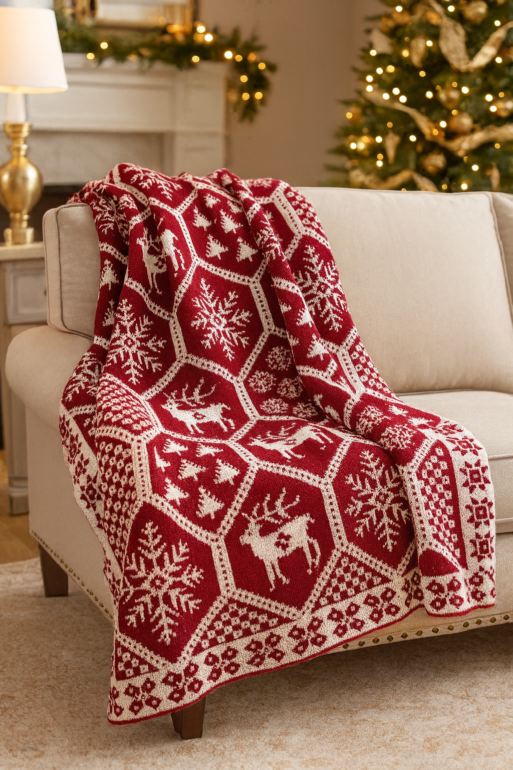 TH531 - Knitted Red-White Festive Christmas Throw Blanket
