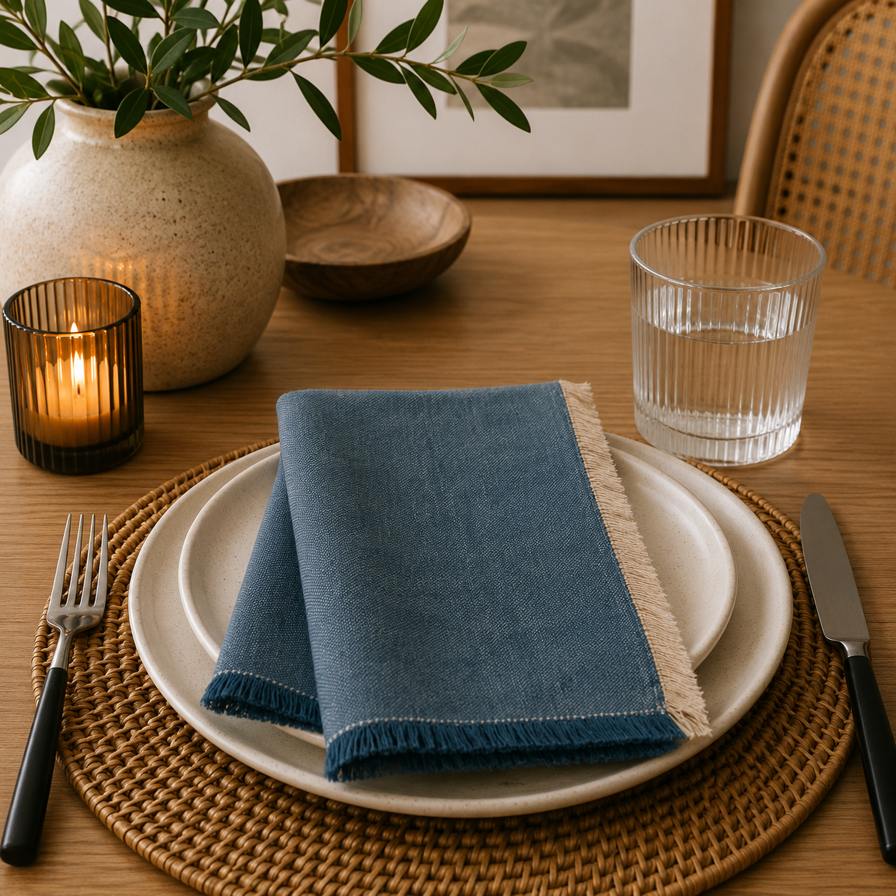 Dusty Denim Blue Chambray 20" Cotton Napkin