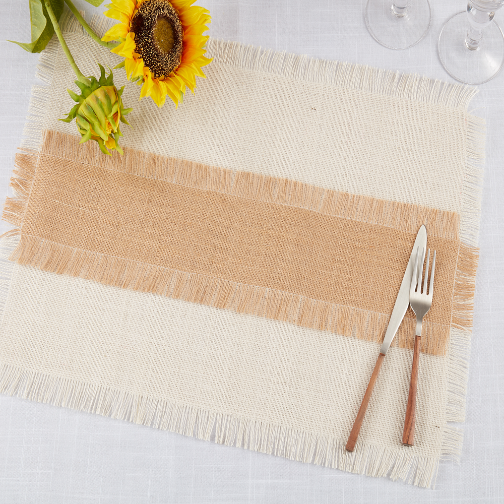 Ivory-Natural Banded Jute 14"X20" Placemat