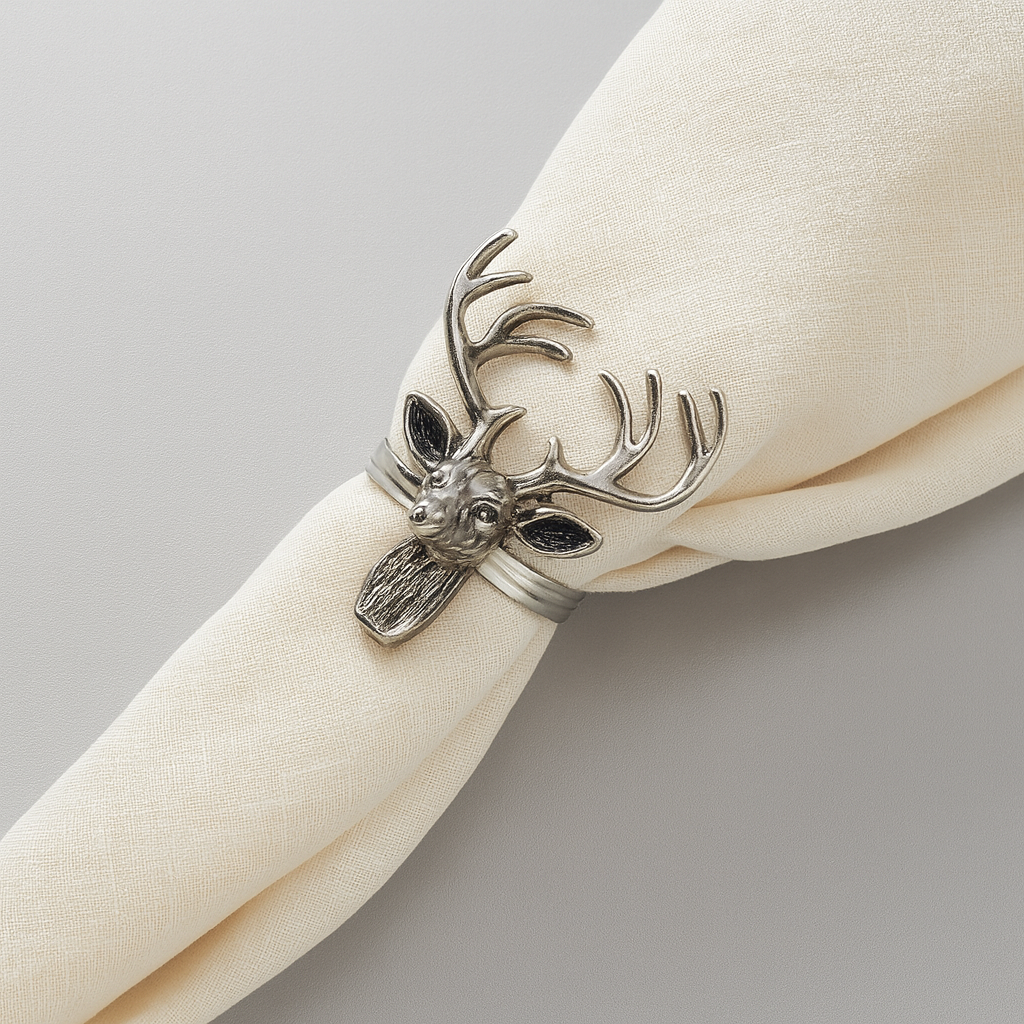 Silver Reindeer Brass Napkin Ring Holde
