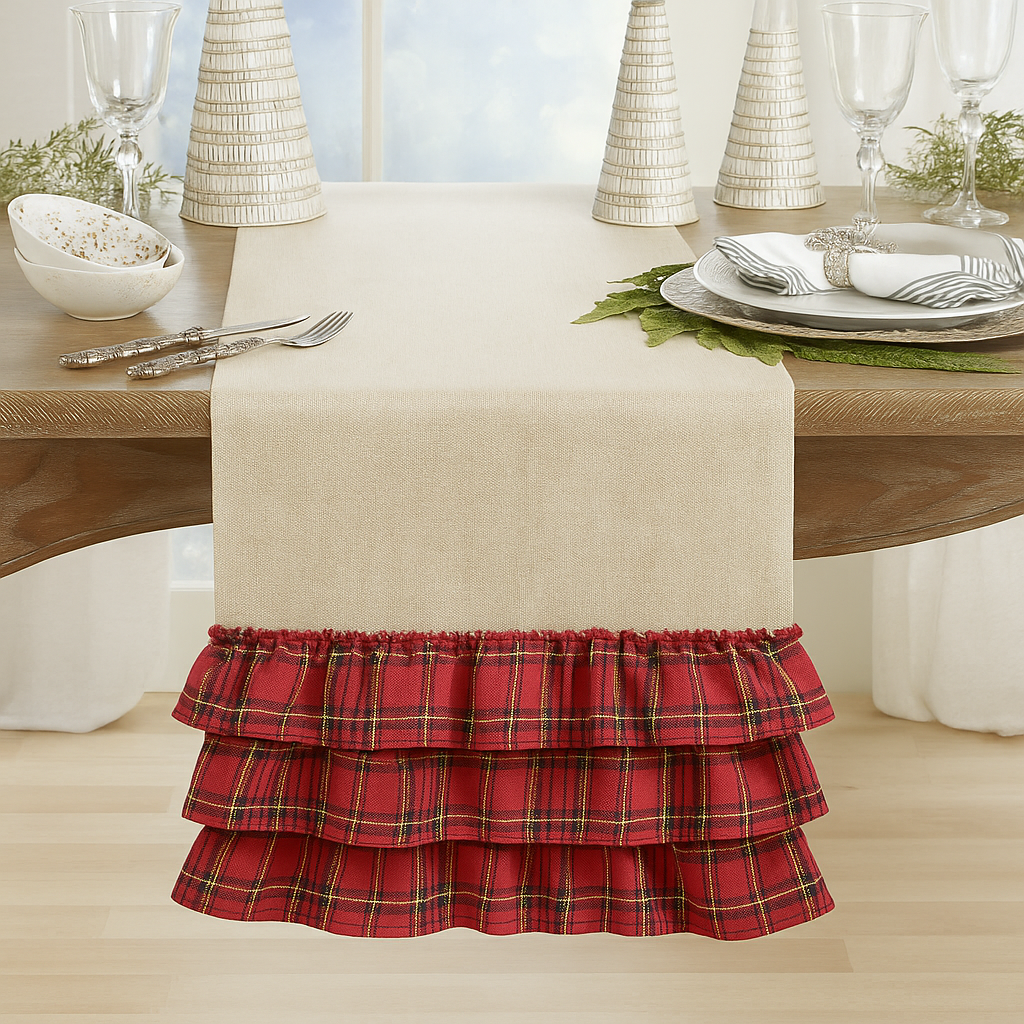 Tartan Plaid Ruffle Table Runner - 16"x72"
