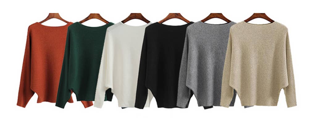 Boat Neck Batwing Sleeve Knit Soft Sweater