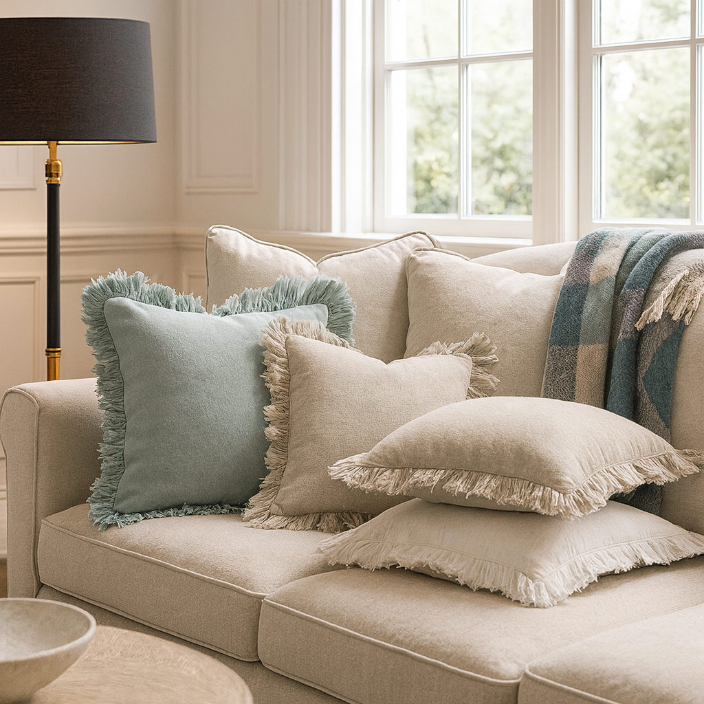 13069 - Ruffled Design Pure Linen 20" Down-Filled Throw Pillow