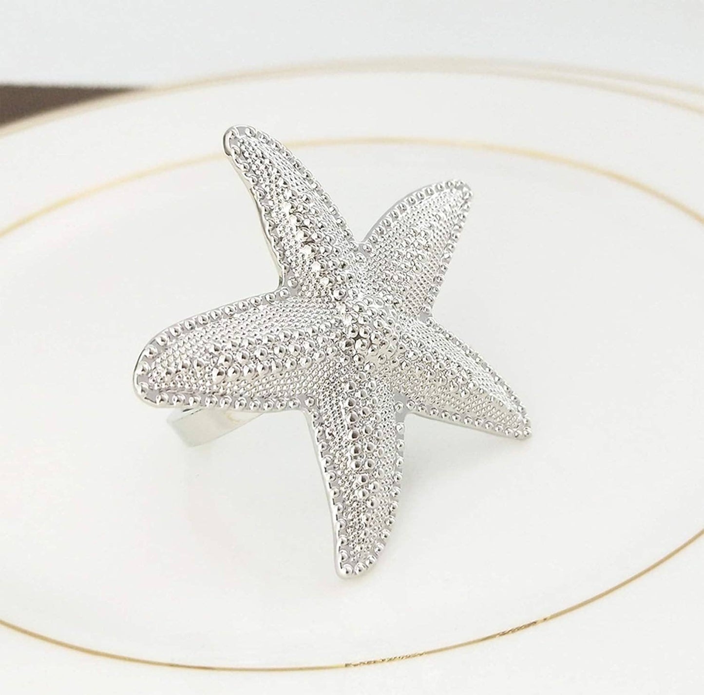 Silver Coastal Starfish Metal Napkin Ring Holder