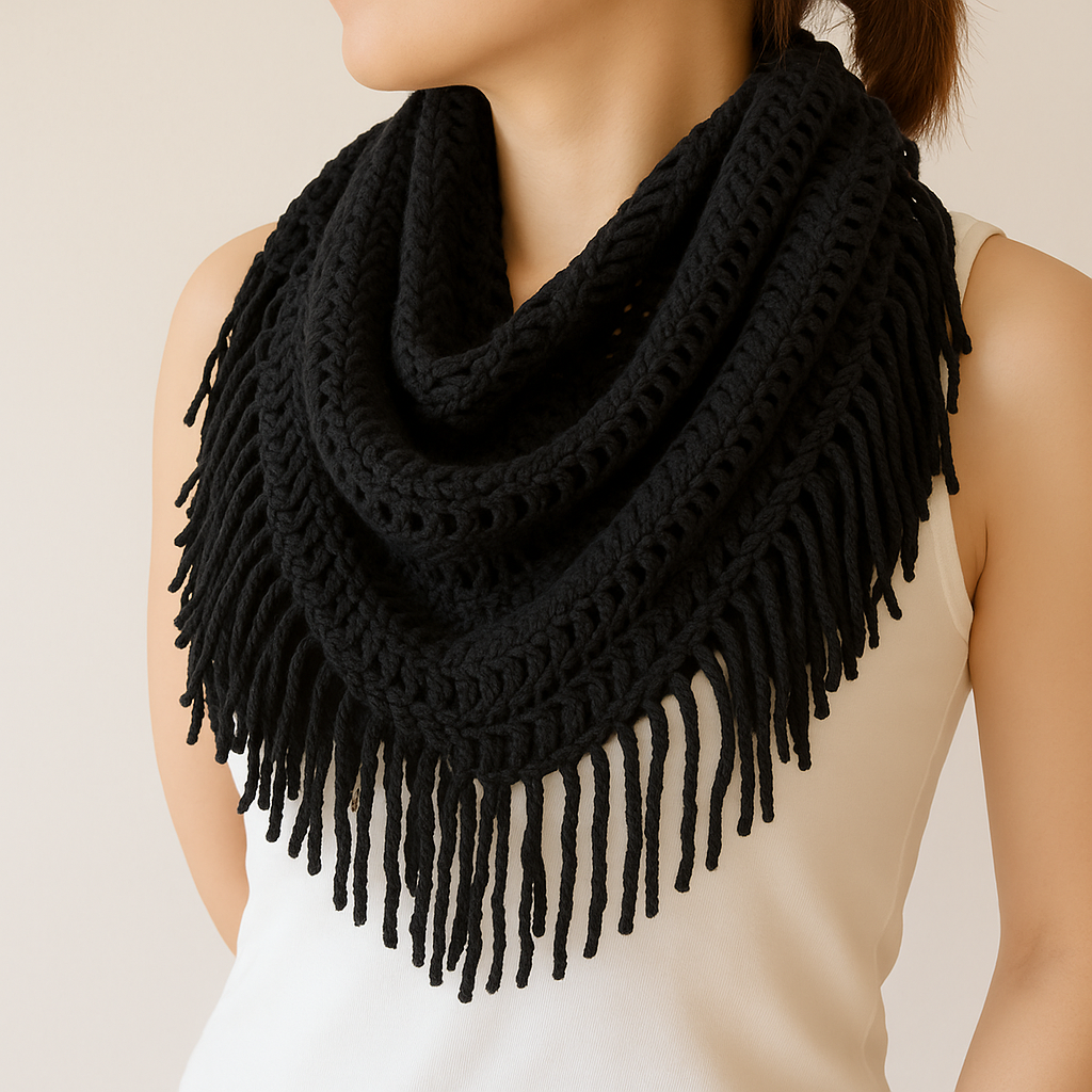 Black Knit Tassel Infinity Loop Scarf