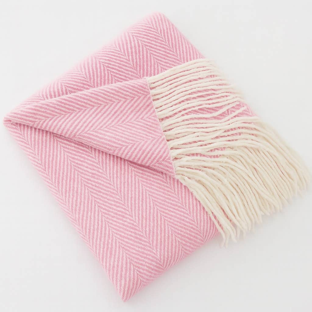 Pink Herringbone Fringed 50x60 Inch Throw Blanket