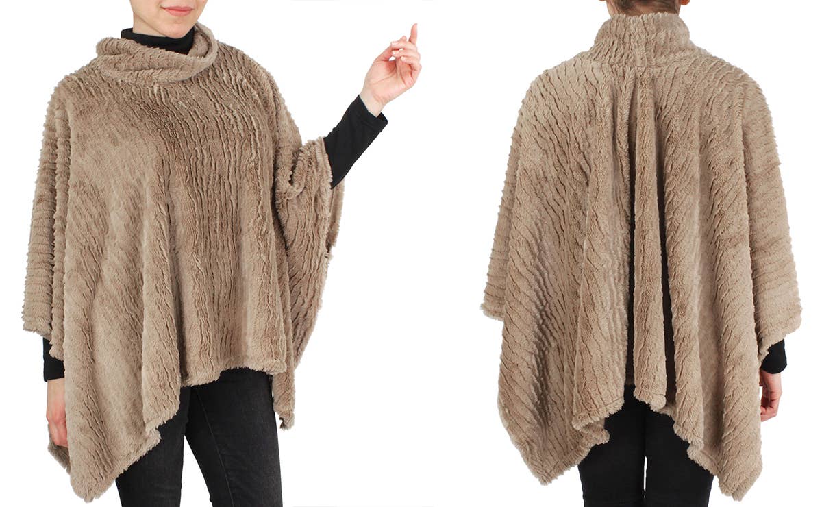 Taupe Faux Fur Warm Cape Poncho