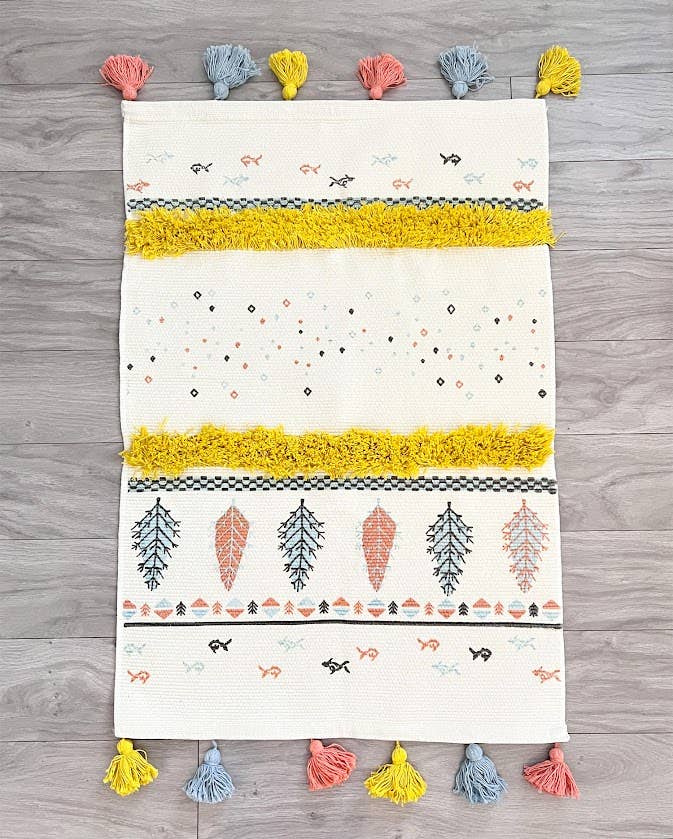 Colorful Embroidered Cotton Blend Tassel Area Rug