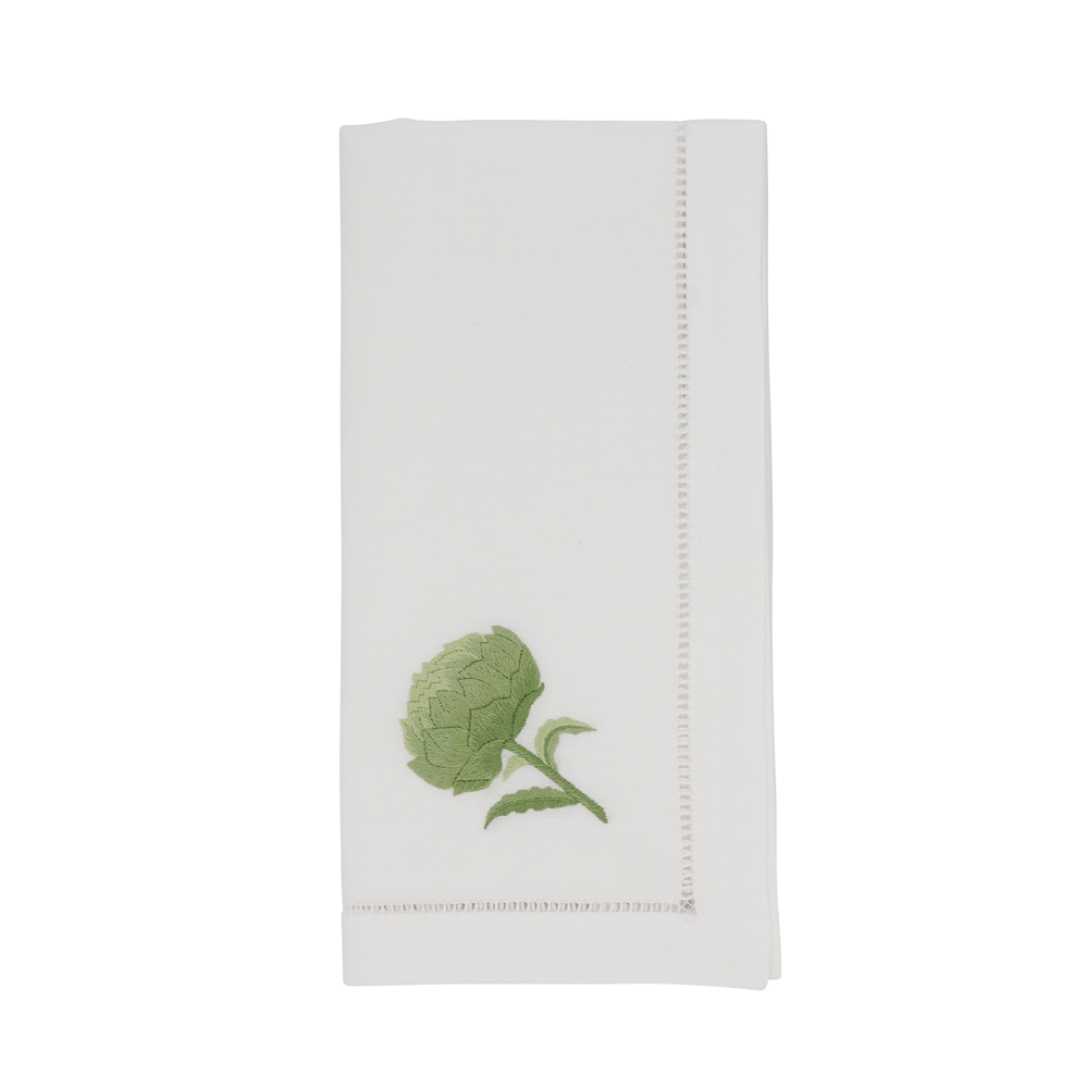 Embroidered Artichoke Hemstitched Cotton 20" Napkin