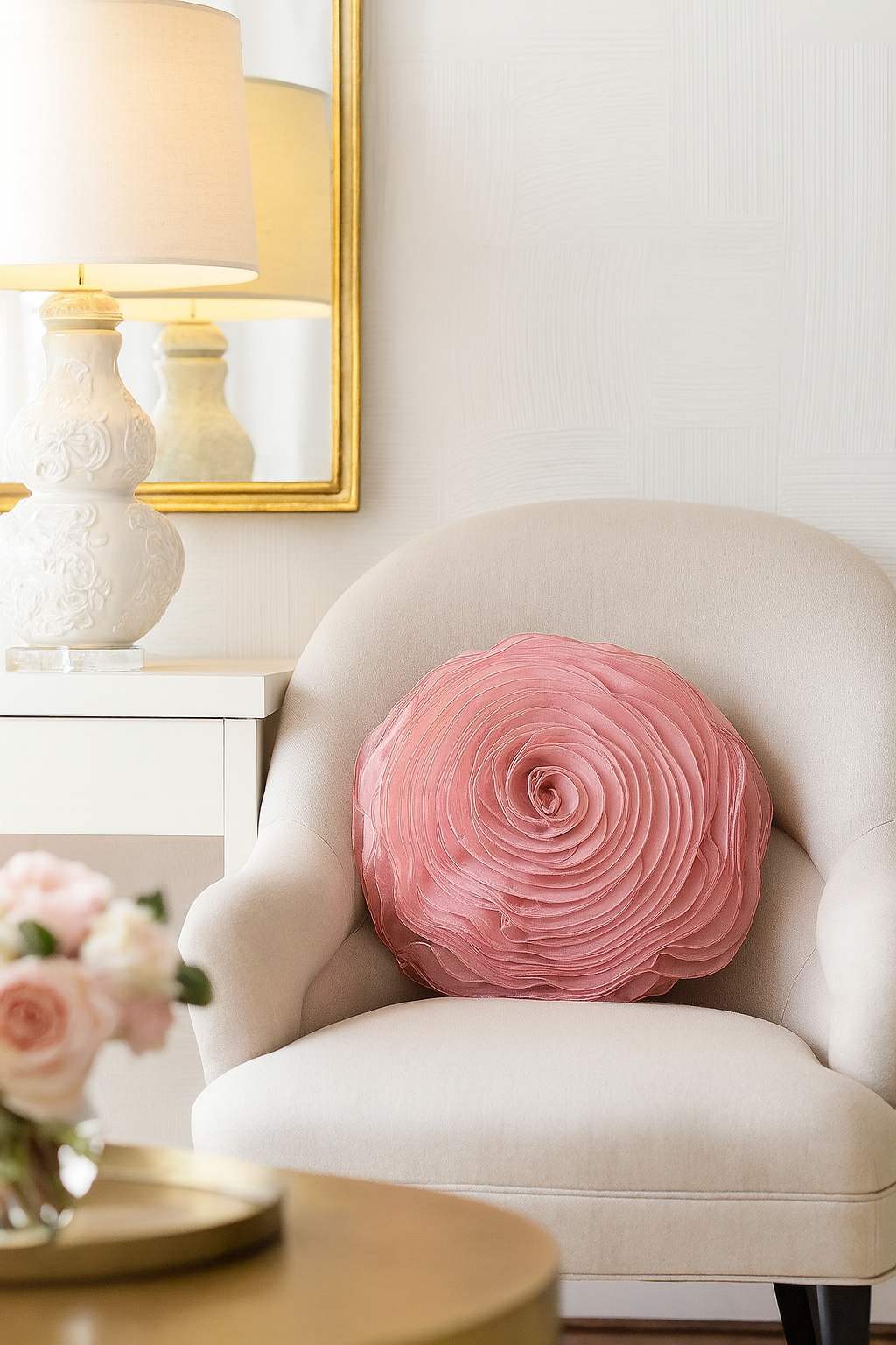160 - Dustry Rose Chiffon 16" Decorative Throw Pillow