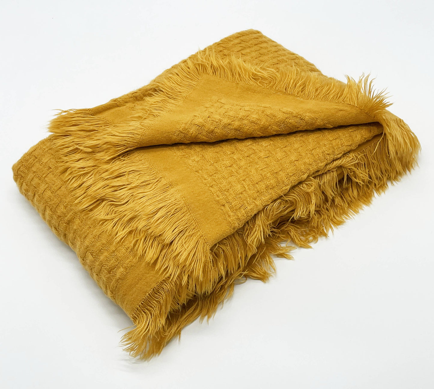Mustard Waffle Weave Fringed 50"X60" Throw Blanket