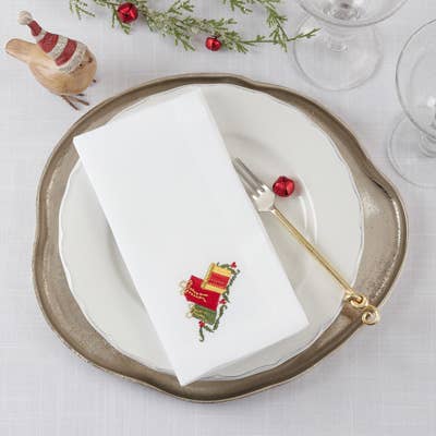 Embroidered Gifts White 20" Dinner Napkin