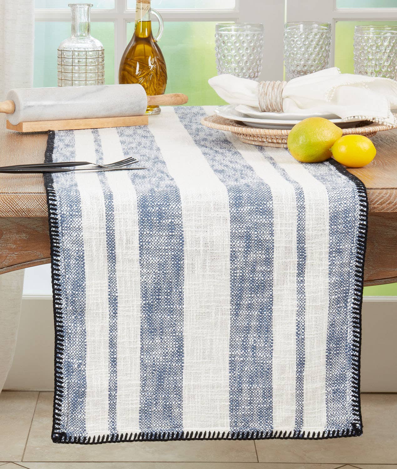 5041 - Stripe Whipstitch Cotton 16x72 Inch Table Runner