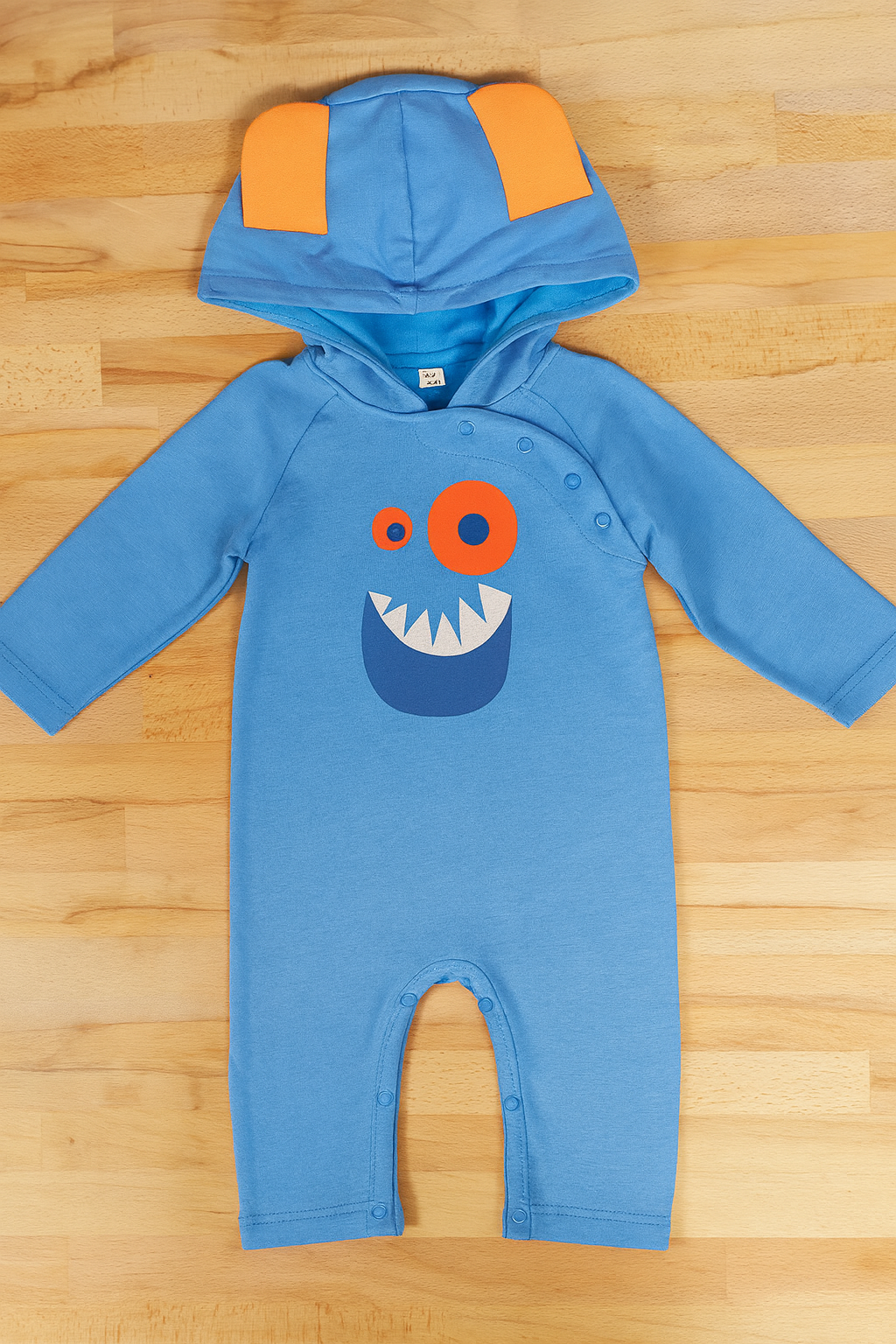 Blue Monster Cotton Hooded Baby Romper