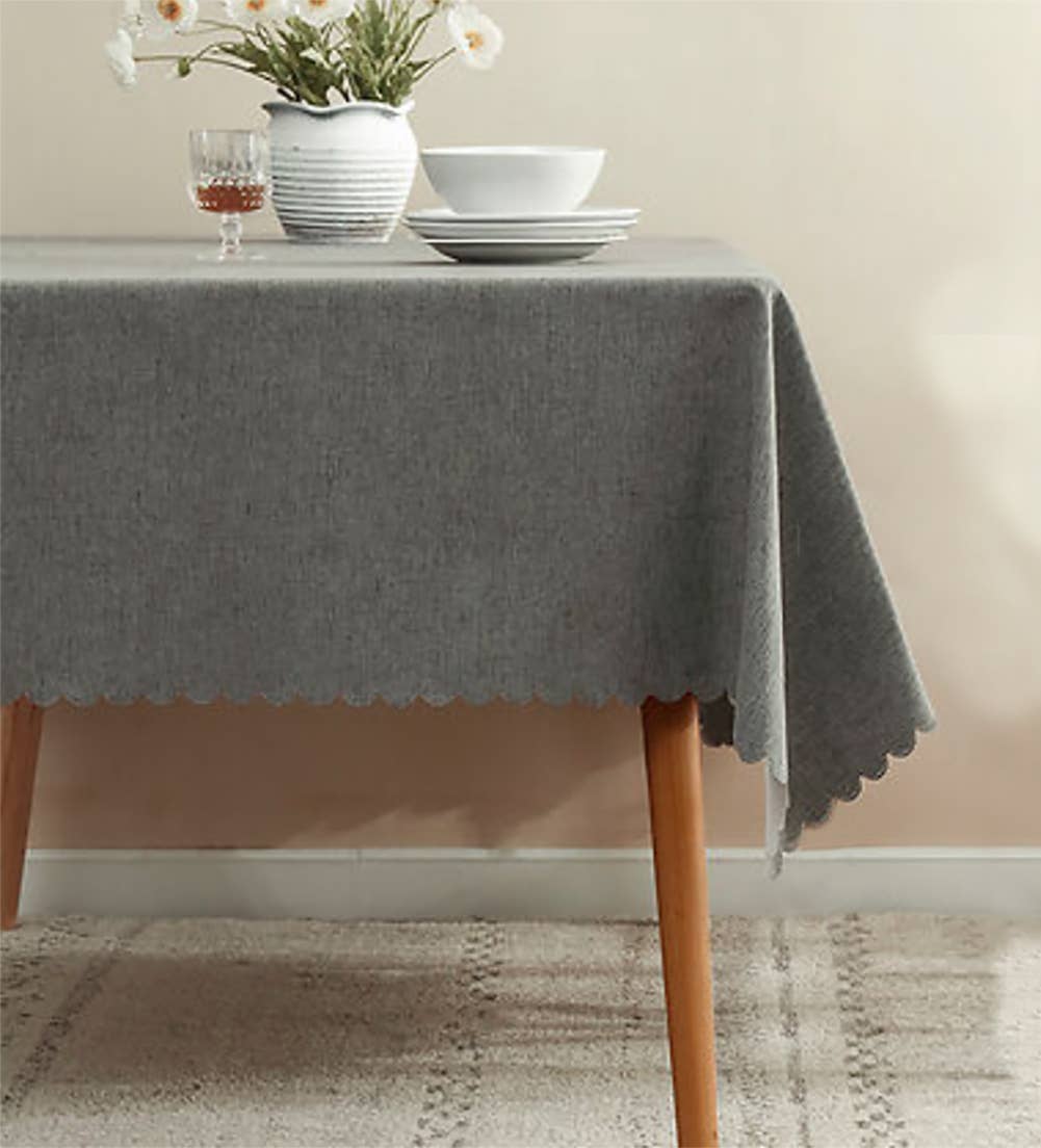 Slate Scalloped Border Wrinkle-Free Tablecloth