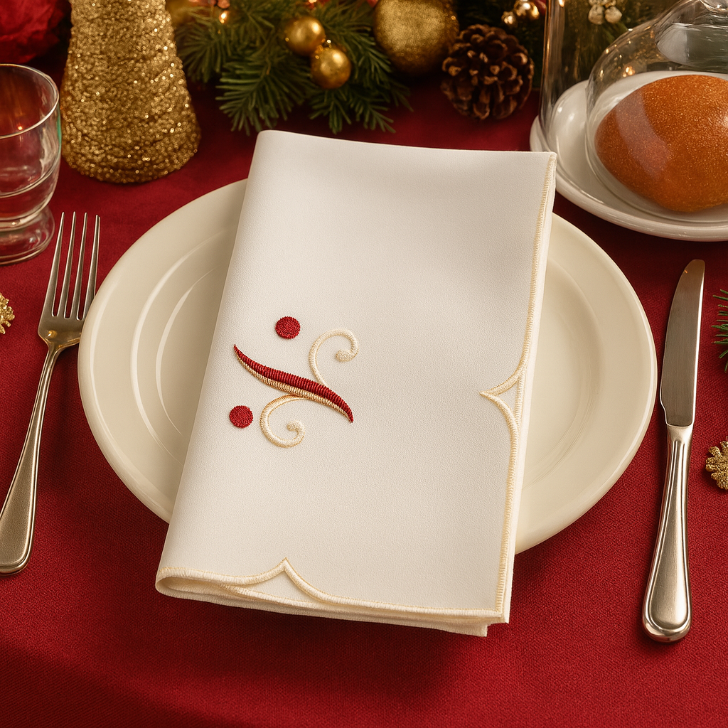 1633 - Ivory Holiday Candy Cane 20" Dinner Napkin