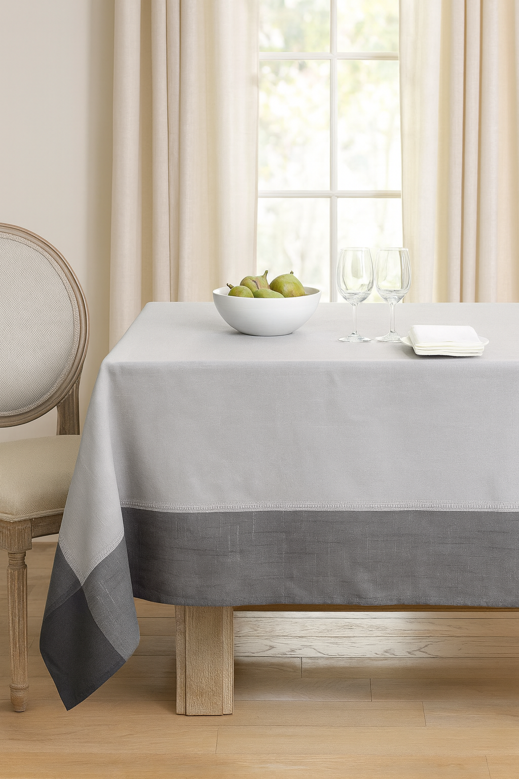 Grey Two-Tone Cotton Blend Tablecloth