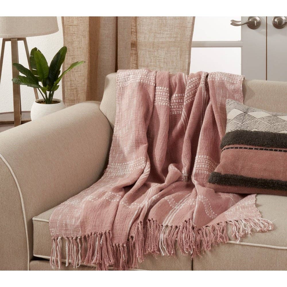 Pink Luxury Plaid Cotton 50"x70" Throw Blanket with Tassel