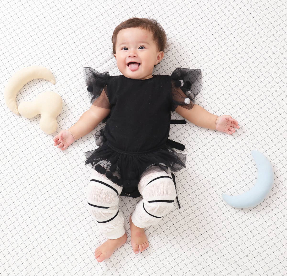 Pom Pom Baby Romper and Tulle Self-Tie Skirt