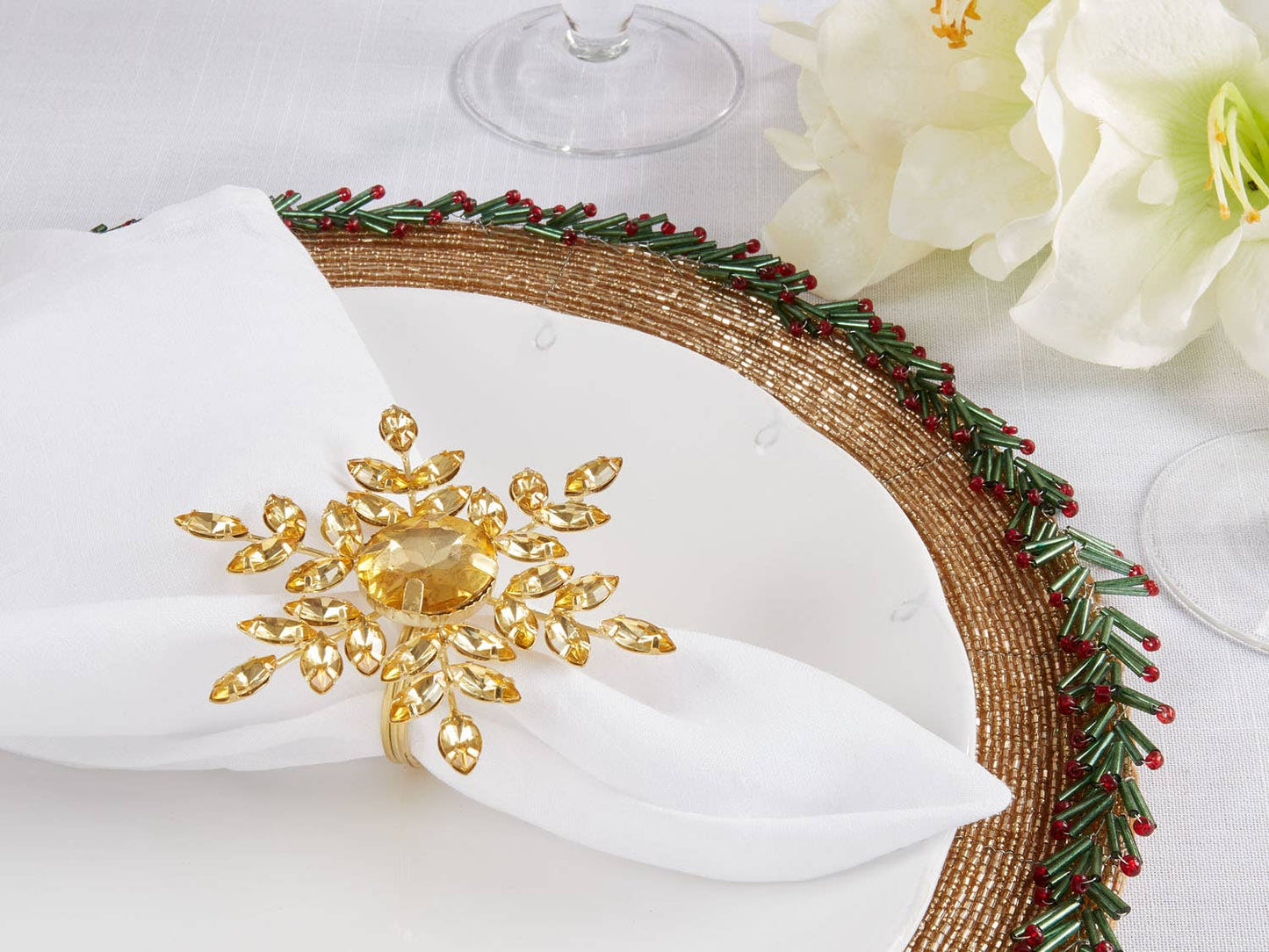 Gold Beaded Snowflake Napkin Ring