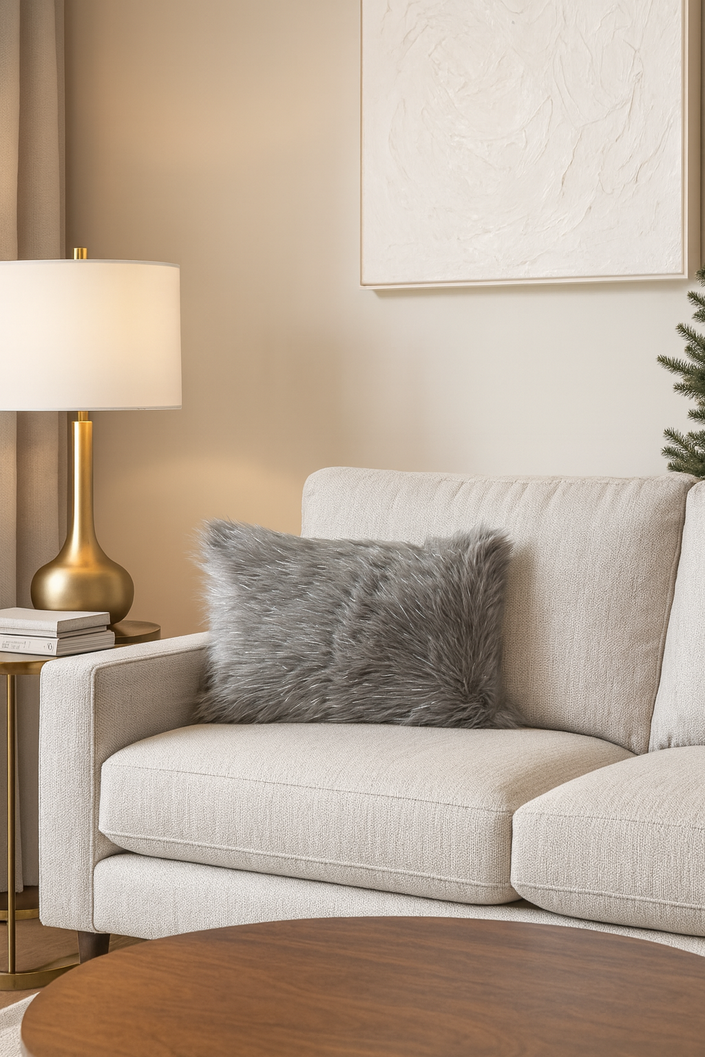 Grey Fur Silver Thread Lumber Throw Pillow