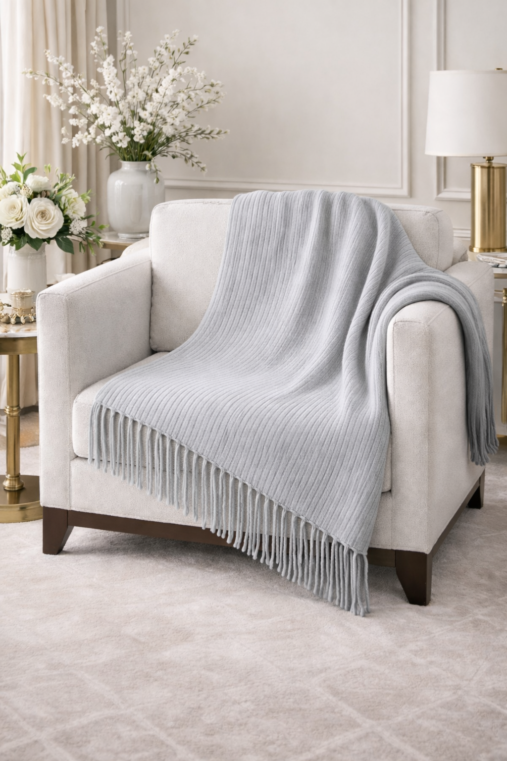 Faux Cashmere Soft Ribbed 50"x60" Throw Blanket - Gray