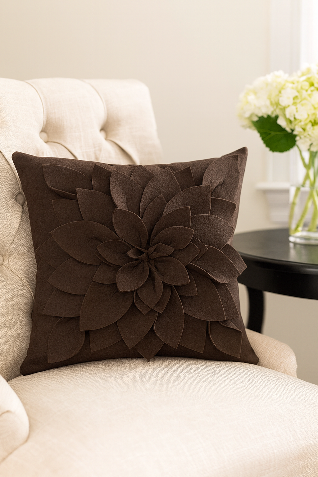 Chocolate 3D Petal Flower 17" Throw Pillow