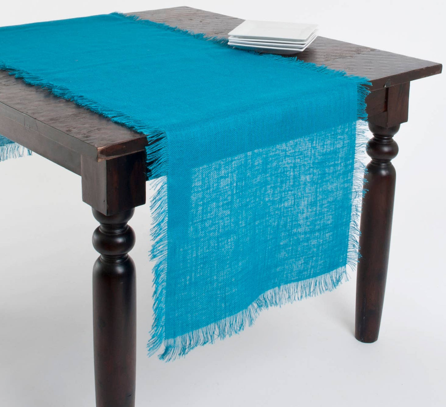 Turquoise Fringed Jute Woven Table Runner