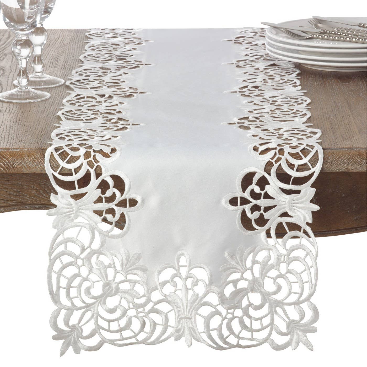 114 - Ivory Cutwork 16x72 Inch Table Runner