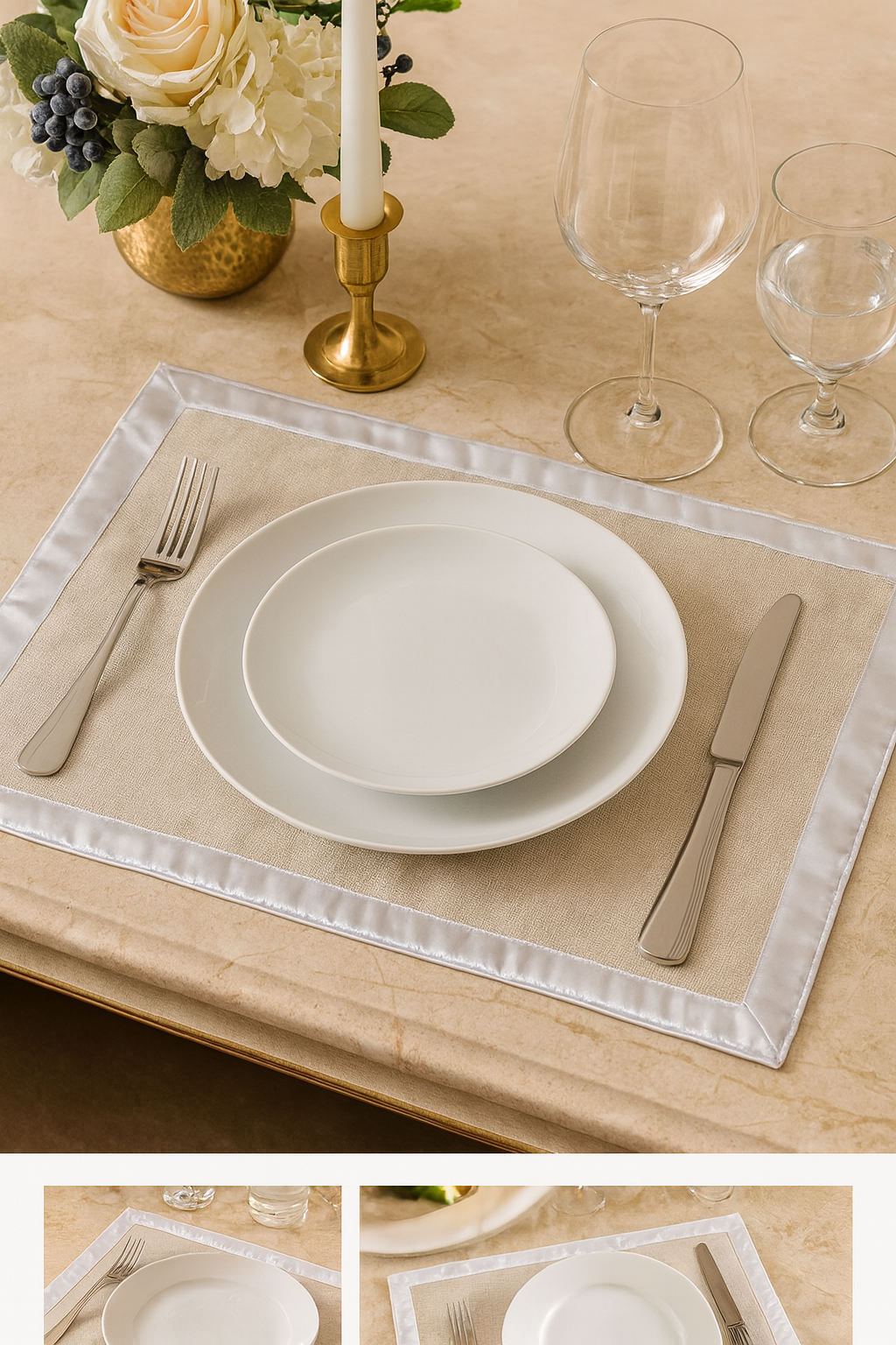 Metallic Silver Trim Natural Festive 13"x19" Placemat