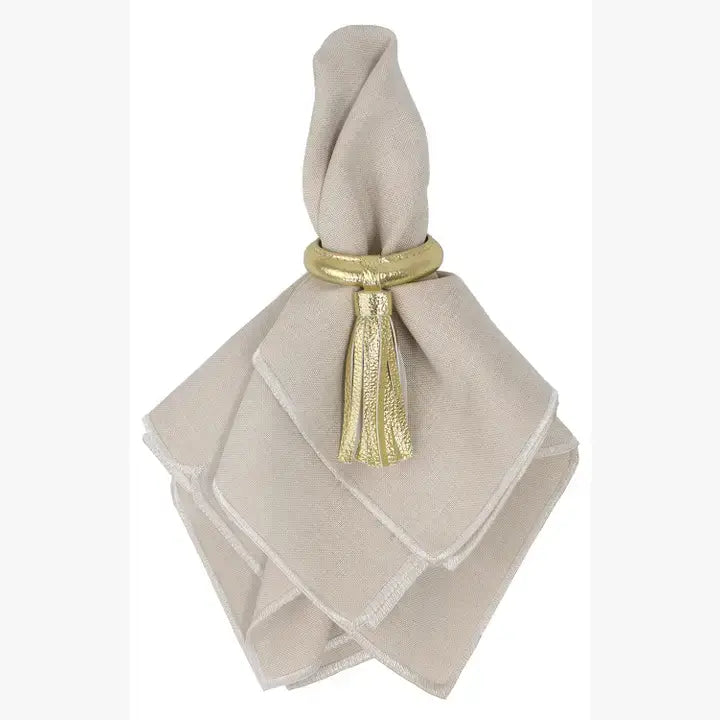 Gold Genuine Leather Tassel Napkin Ring