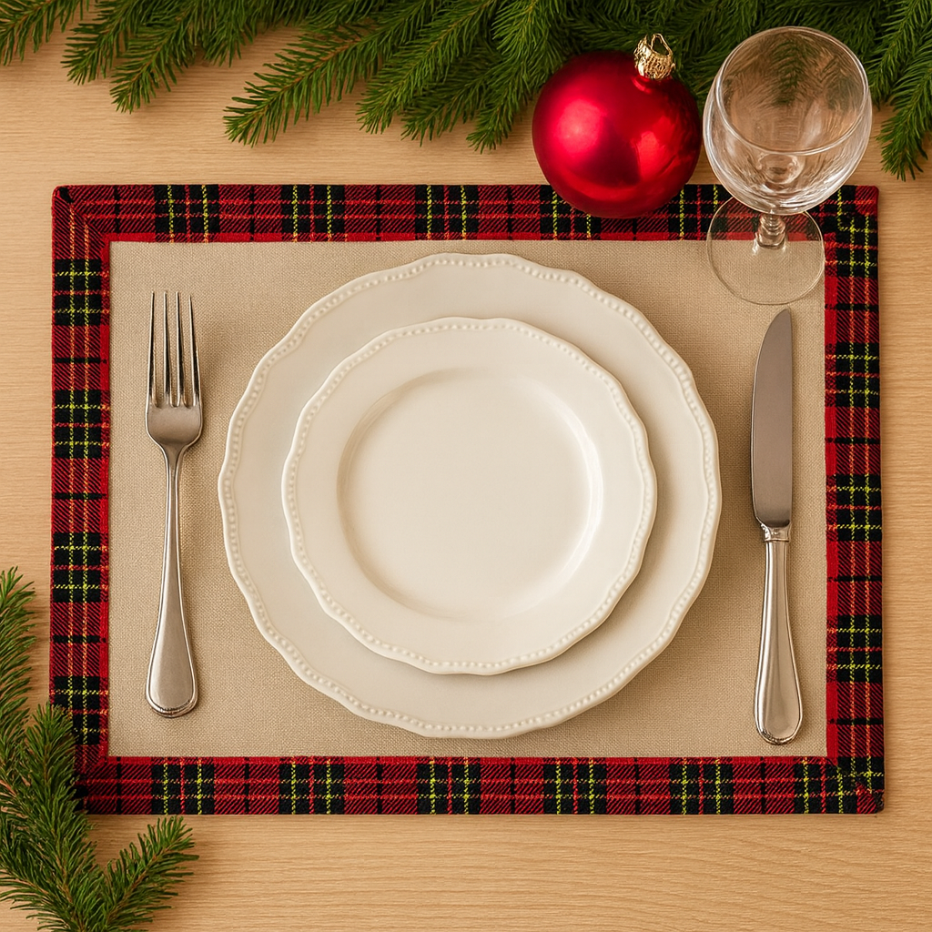 Tartan Trim Natural Holiday Placemat