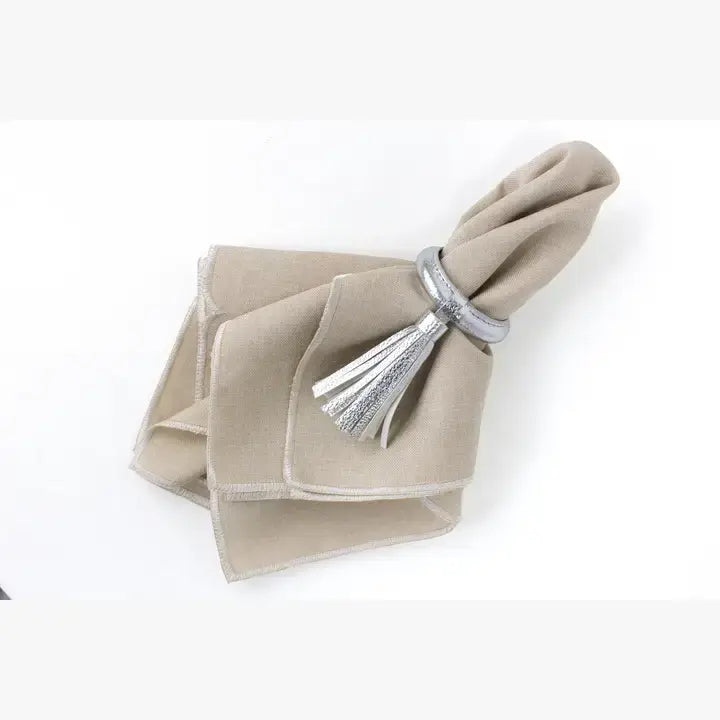 Silver Genuine Leather Tassel Napkin Ring