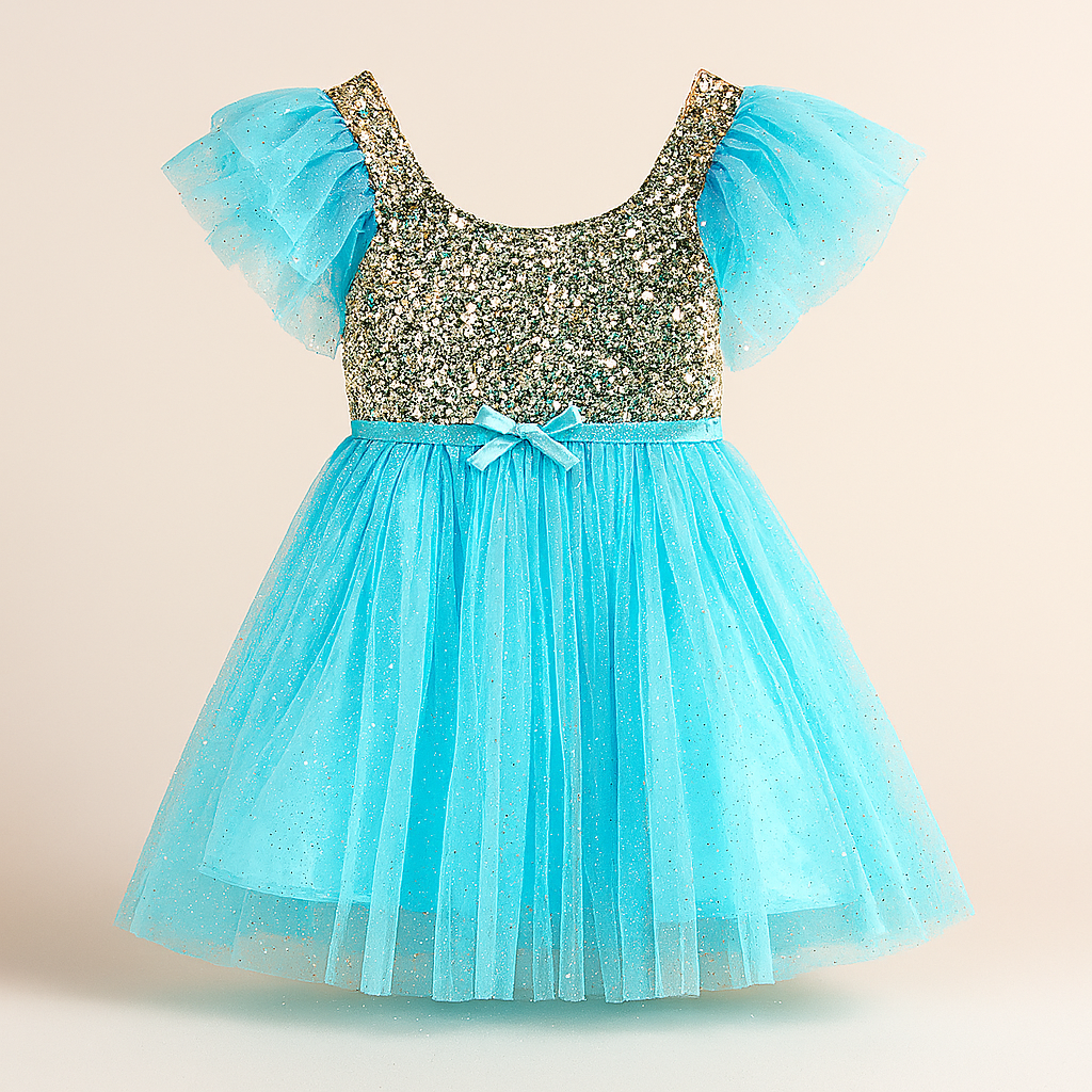 Blue Gold Sequin Girl Dress