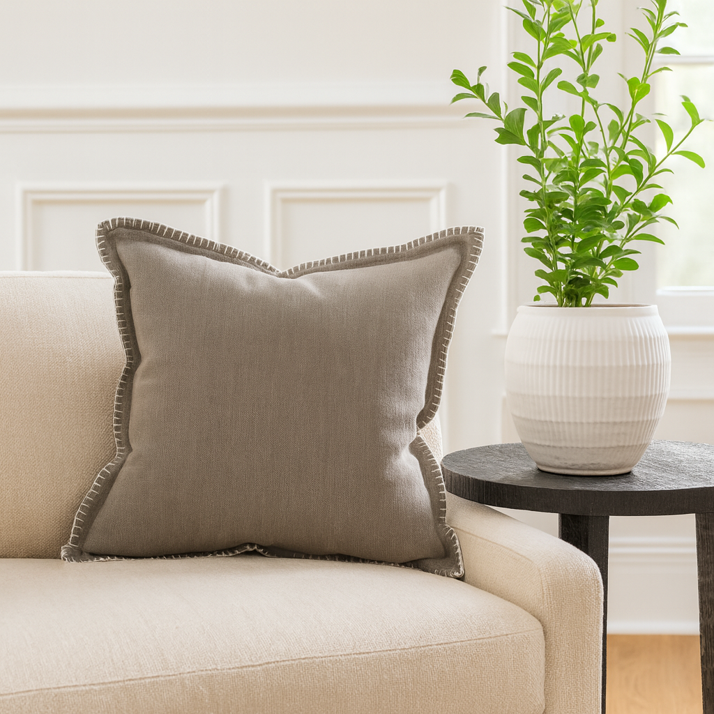 793P - Grey Whip Stitched Flange 20" Throw Pillow with Inserts