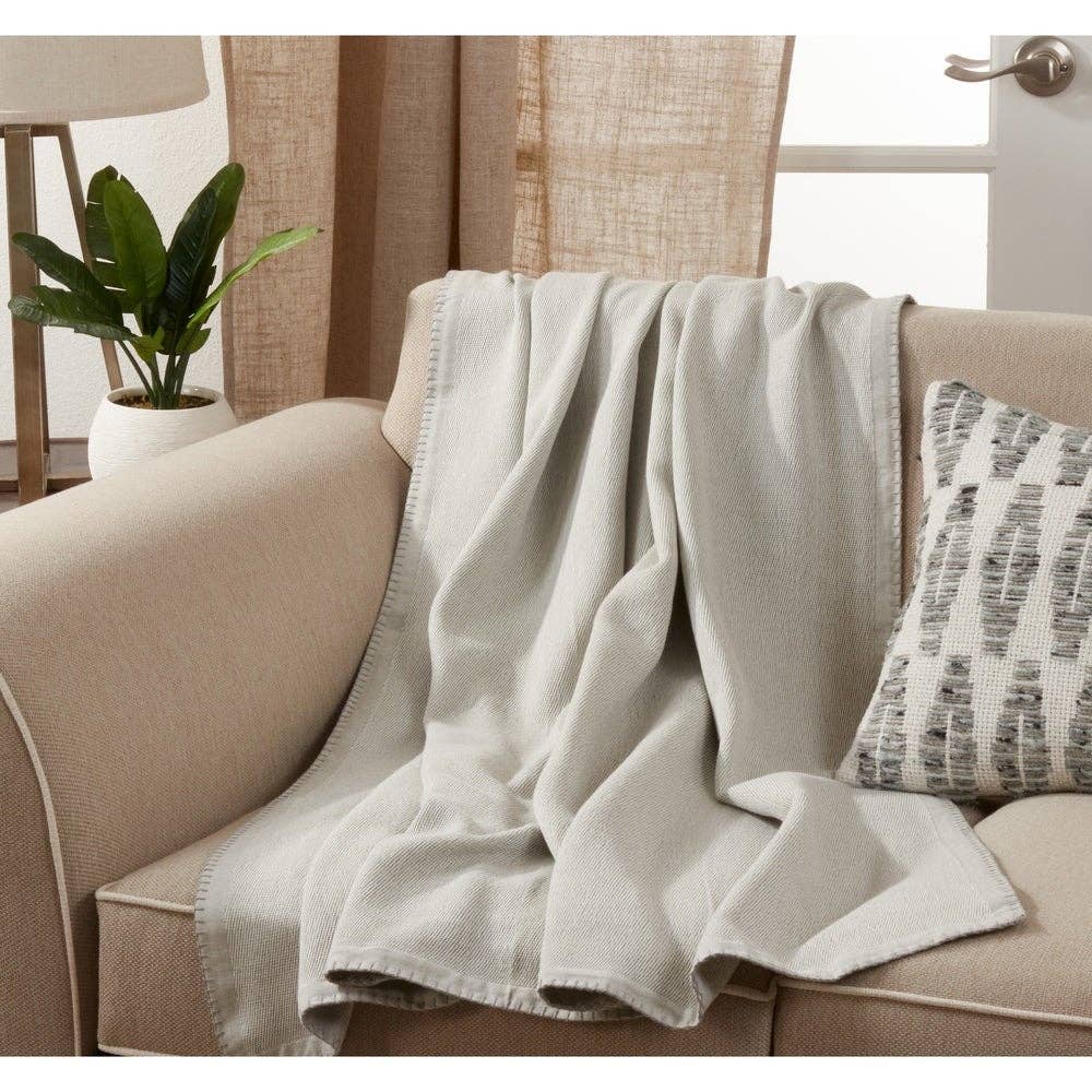 Grey Whipstitch Cotton 50x60 Throw Blanket