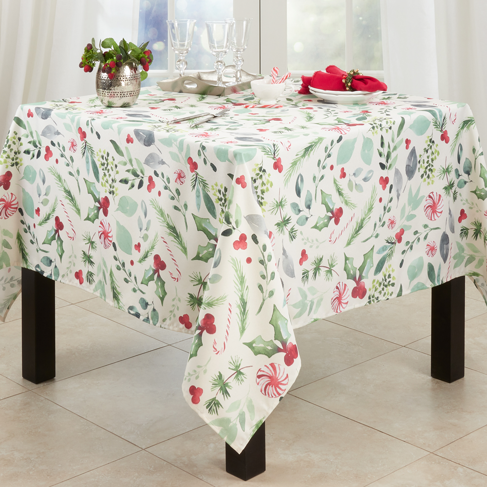 2121 - Christmas Foliage & Candy Canes Tablecloth