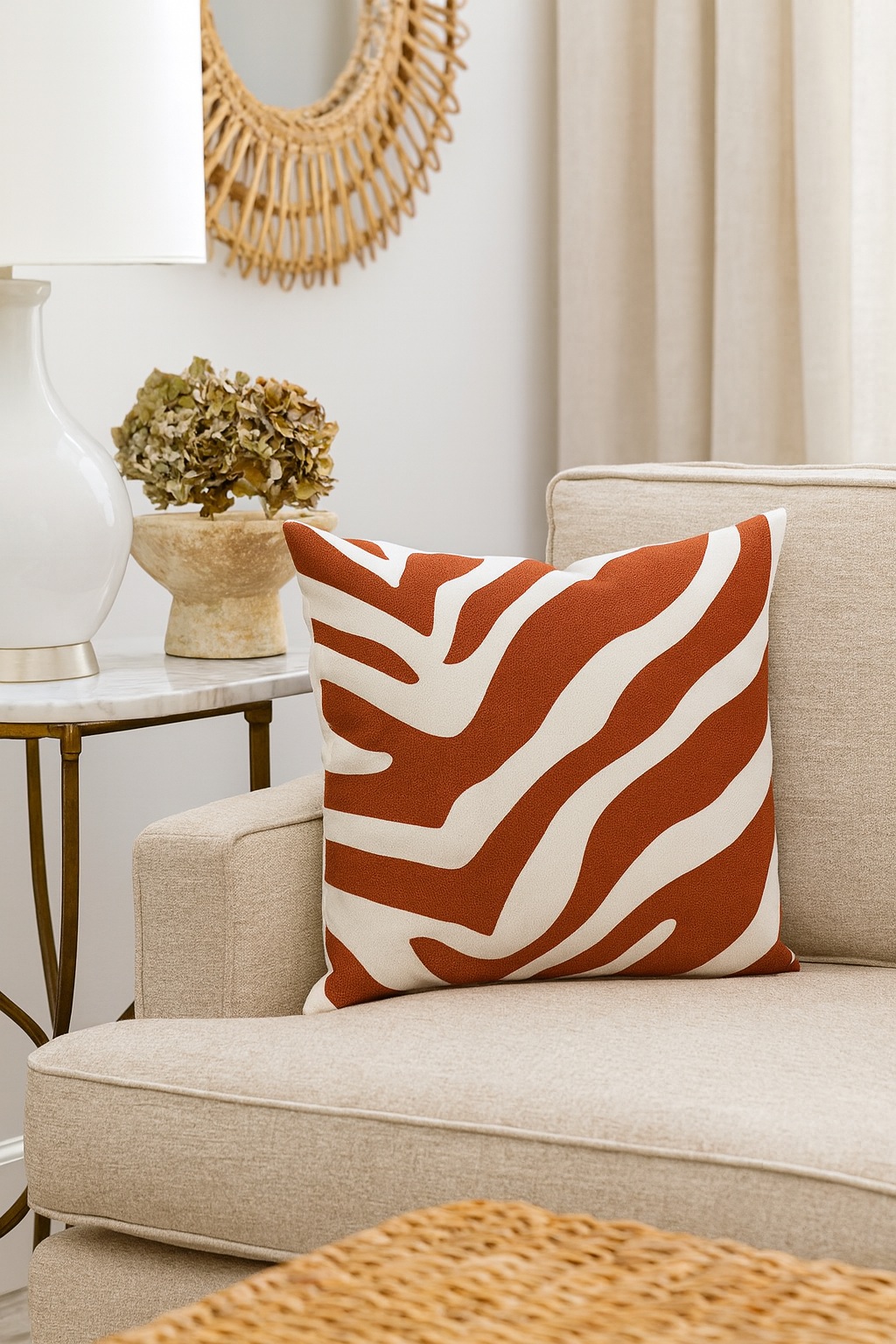 Brick Zebra Crewel Work Down-Filled 17" Throw Pillow