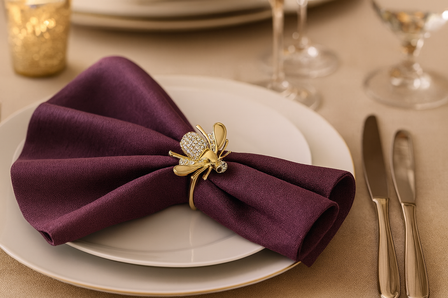 Gold Bejeweled Bumble Bee Napkin Ring