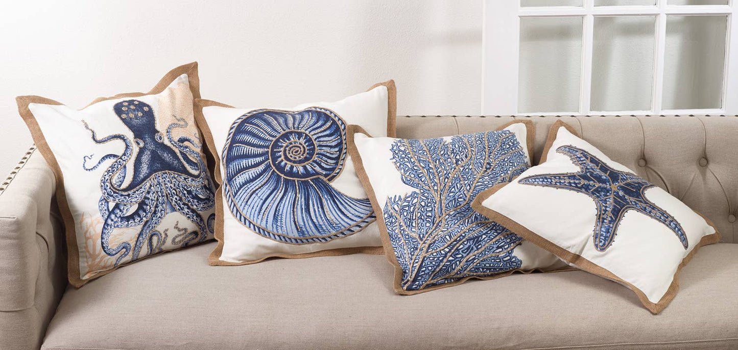 5432 - Nautical Sea Creature Down-Filled Cotton 20" Throw Pillow