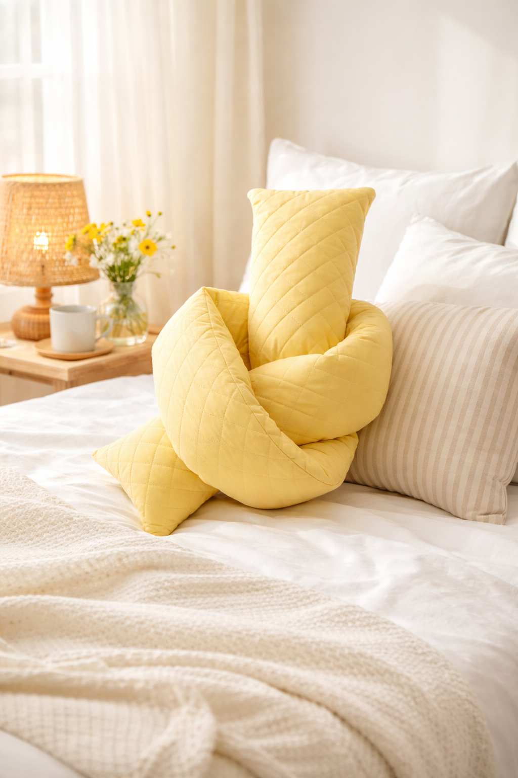 Yellow Twisted Fun Knot 8"x72" Throw Pillow