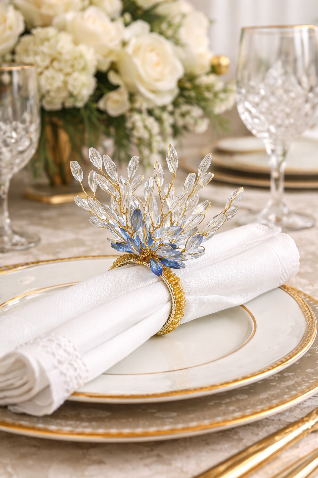 Blue Beaded Flower Napkin Ring