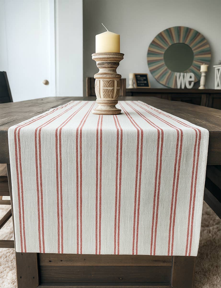 TBL0065 - Burgundy Striped Linen-Poly Table Runner