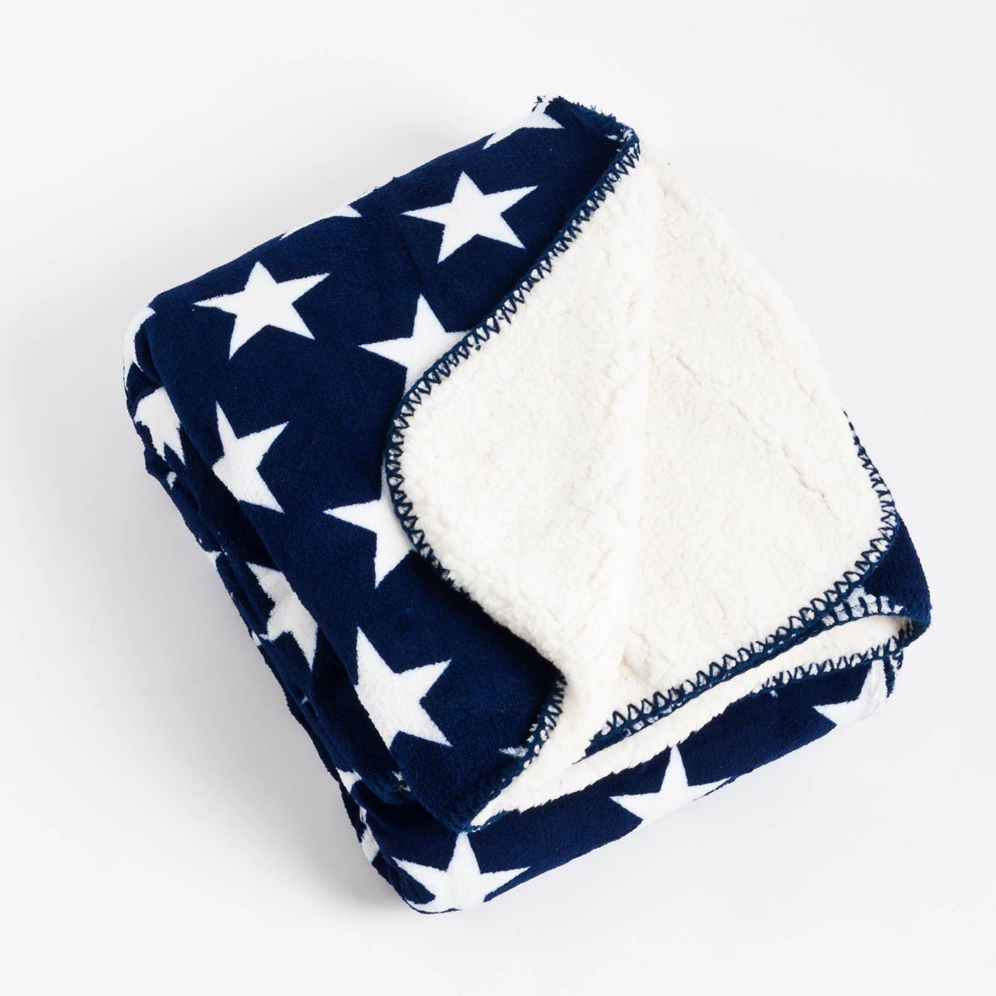 White-Navy Star Reversible Sherpa Ultra Soft Throw Blanket
