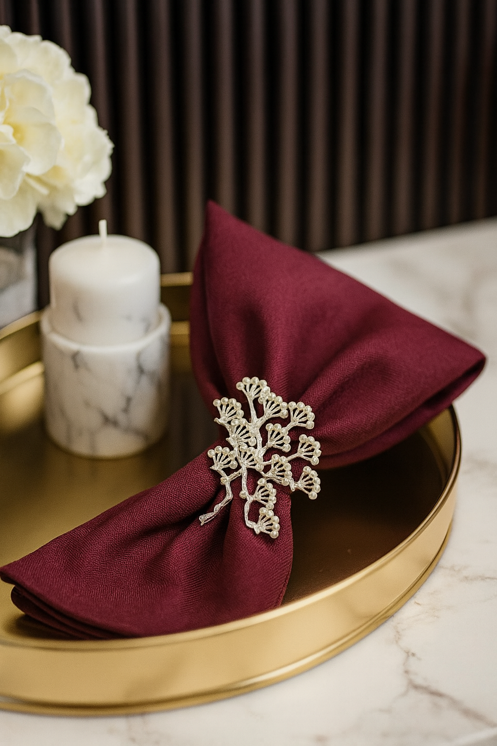 Pearl Tree Design Silver Napkin Ring
