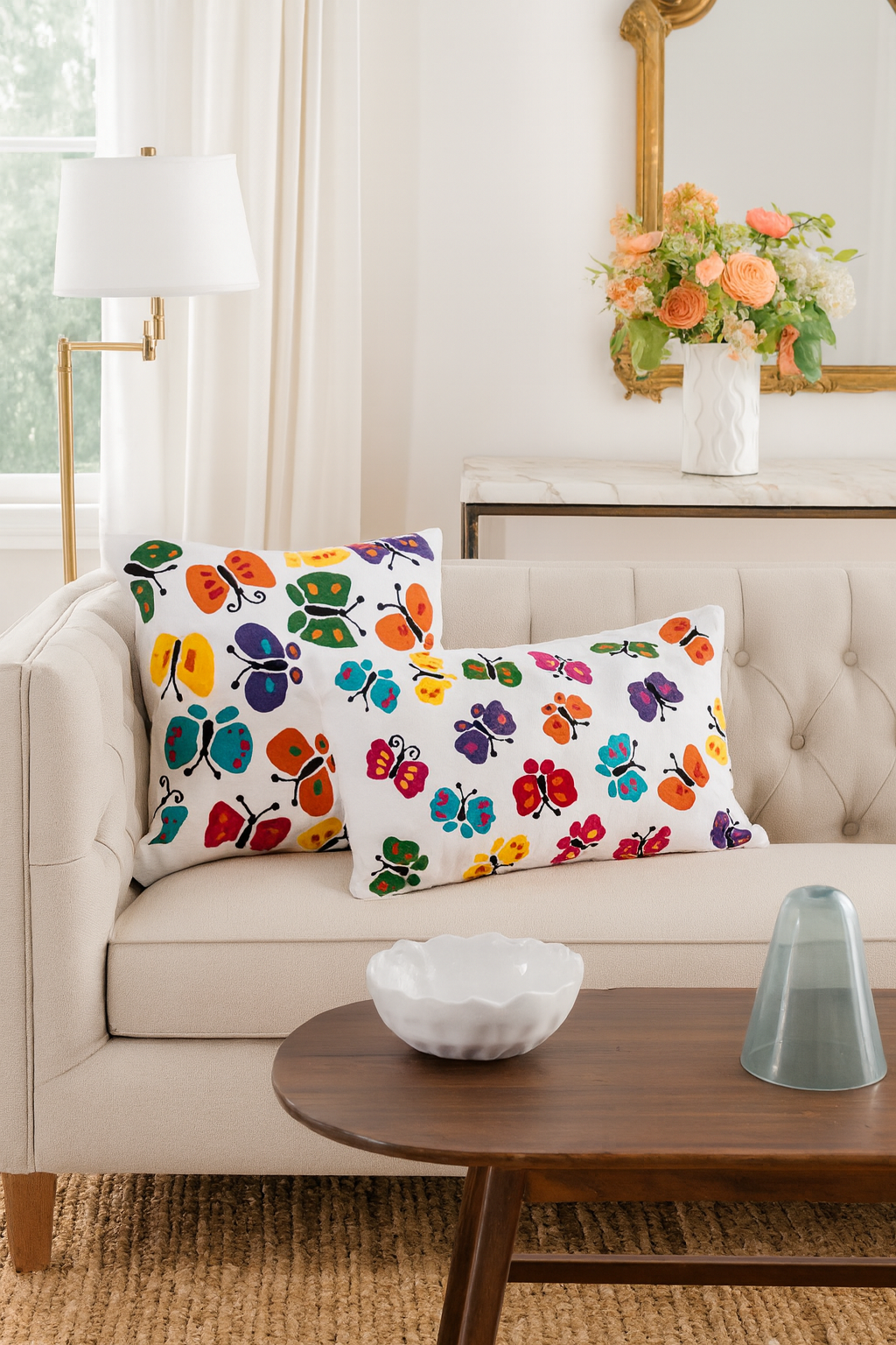 791P - Embroidered Butterfly Down Filled Throw Pillow