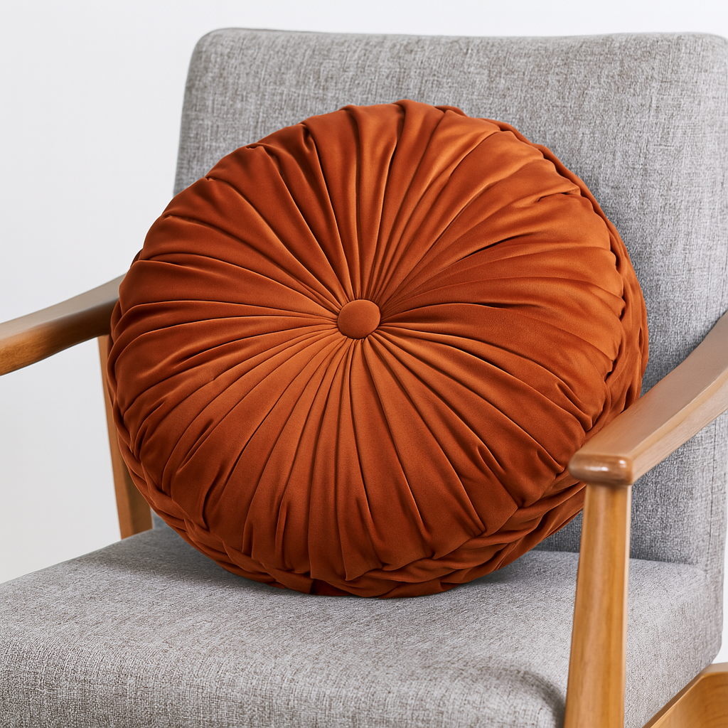 6005 - Rust Velvet Pintucked Filled 14" Round Pillow