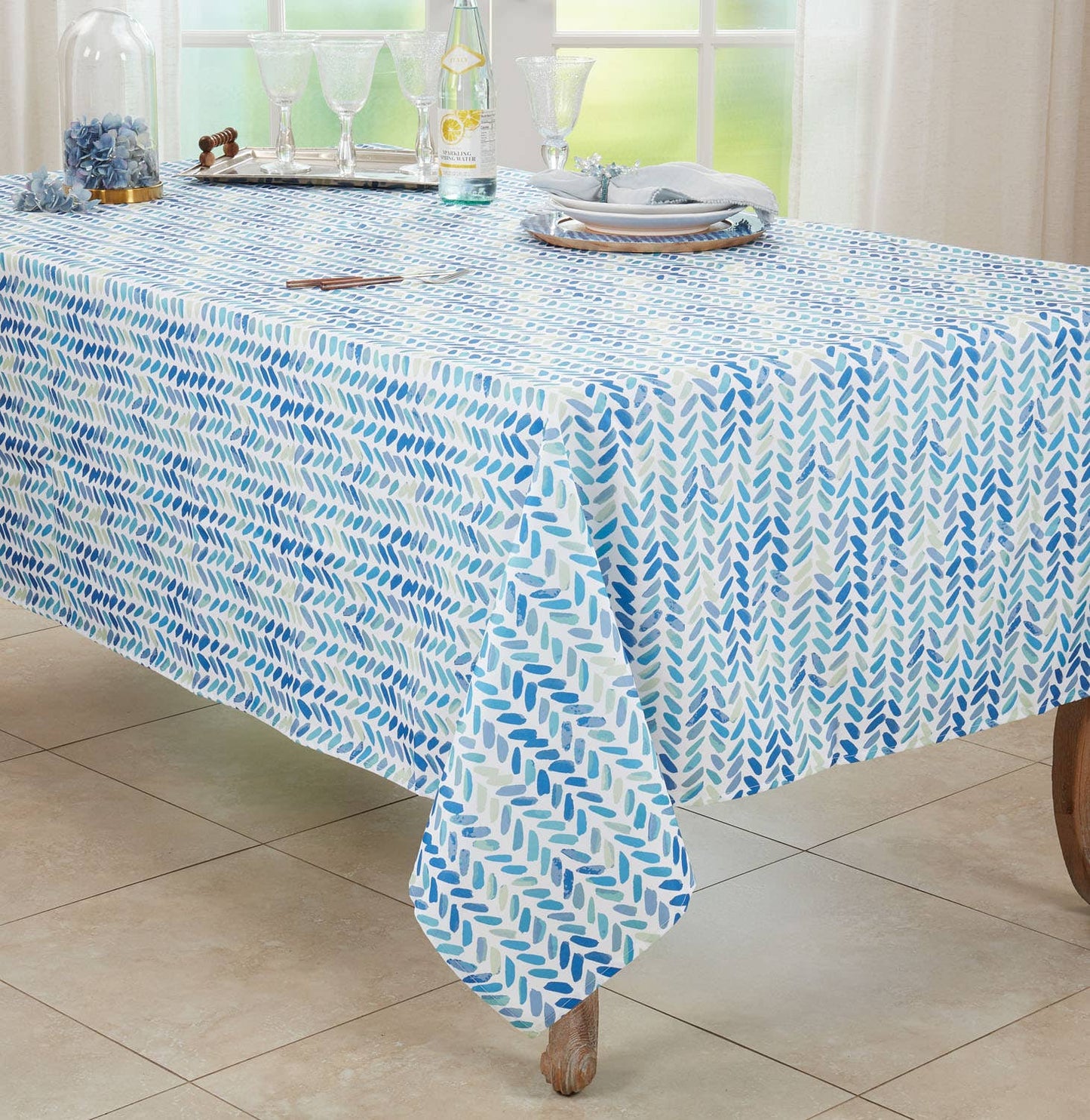 6555 - Blue Watercolor Chevron Tablecloth
