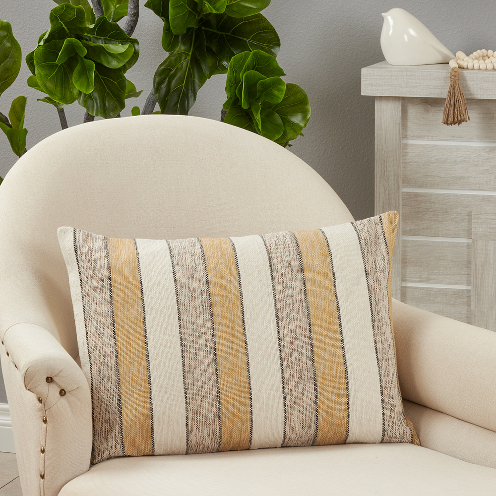 225 - Earthy Tone Woven Striped Cotton 16"x24" Throw Pillow