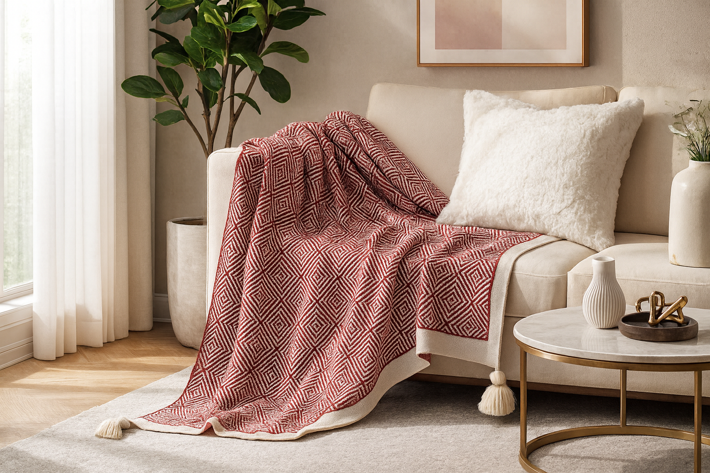 Red Geometric Diamond 50"x60" Throw Blanket